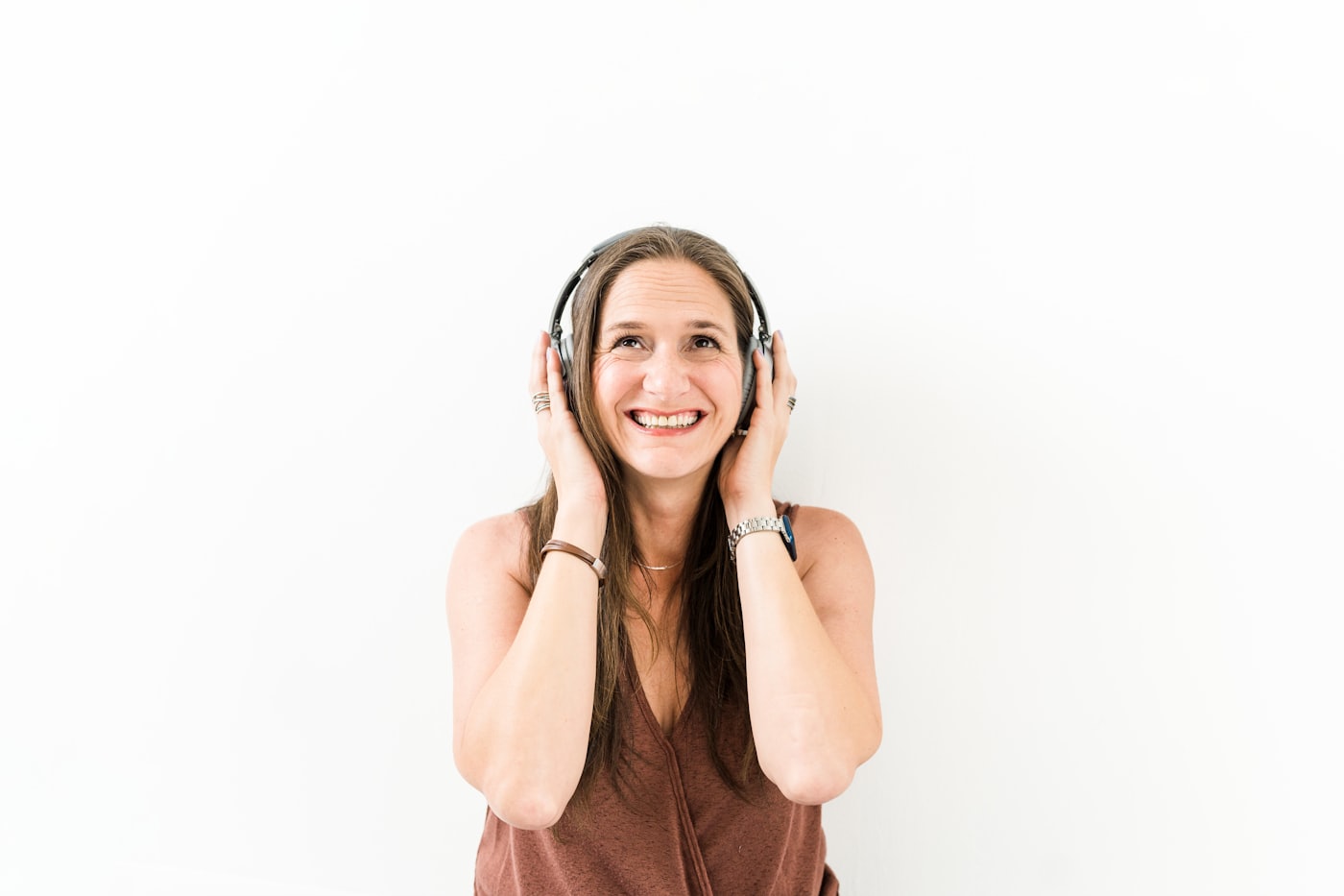 A person on a voice call wearing headphones