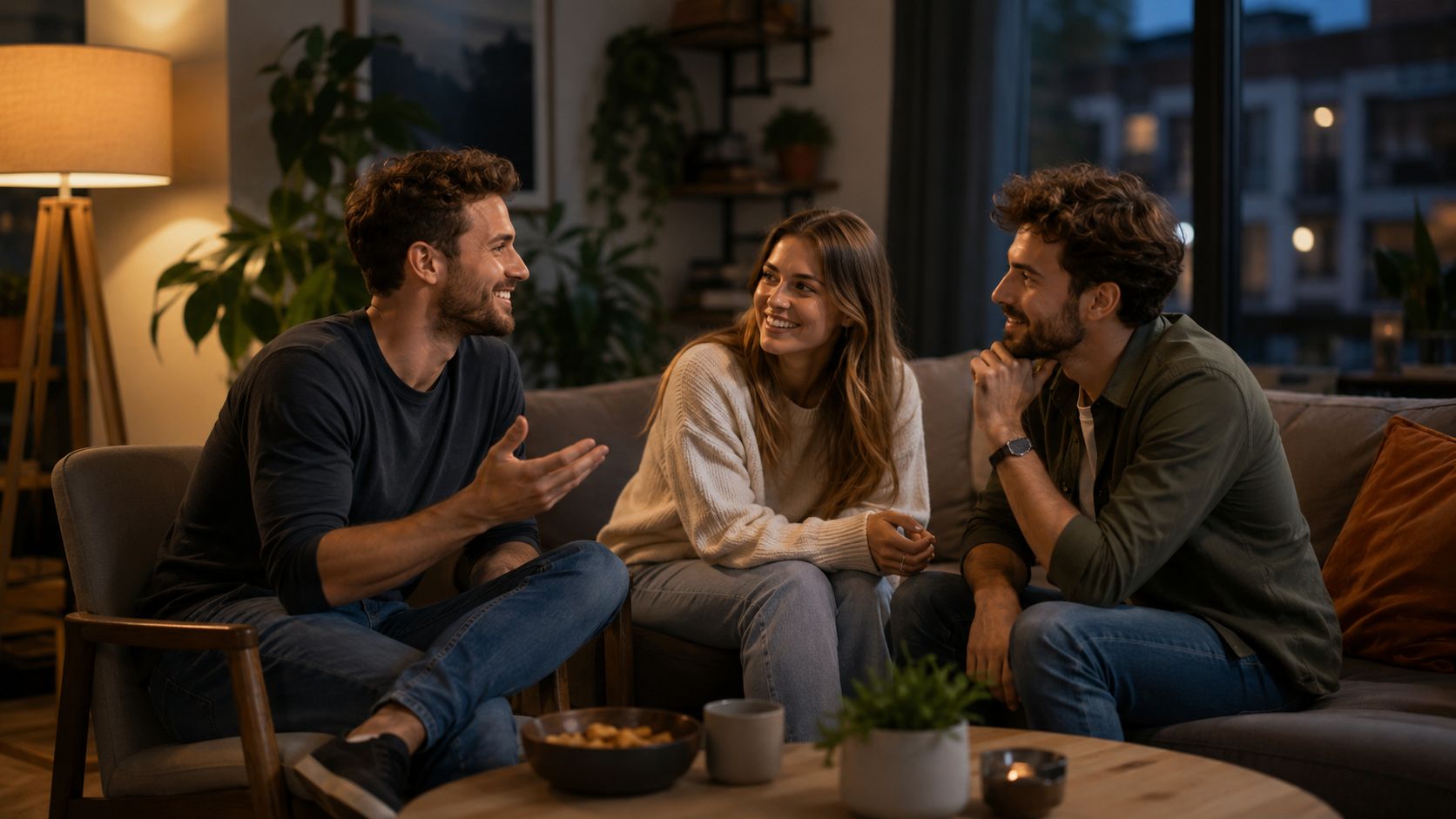 A group of new friends chatting together, the kind of real connection apps for meeting people promise